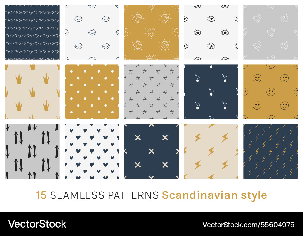 15 seamless patterns set in scandinavian vector image