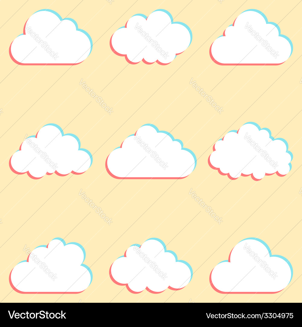 Clouds set with colored edges and icons for cloud vector image