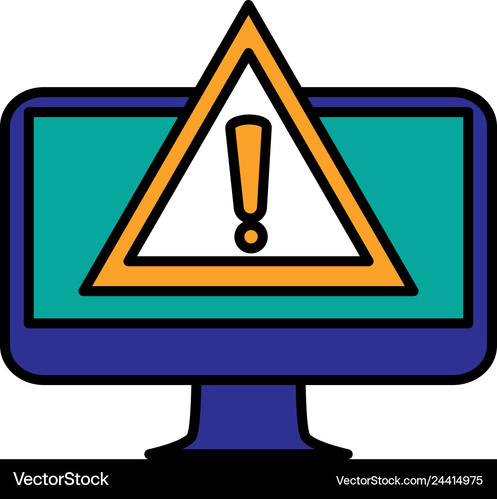 Computer desktop with alert symbol vector image