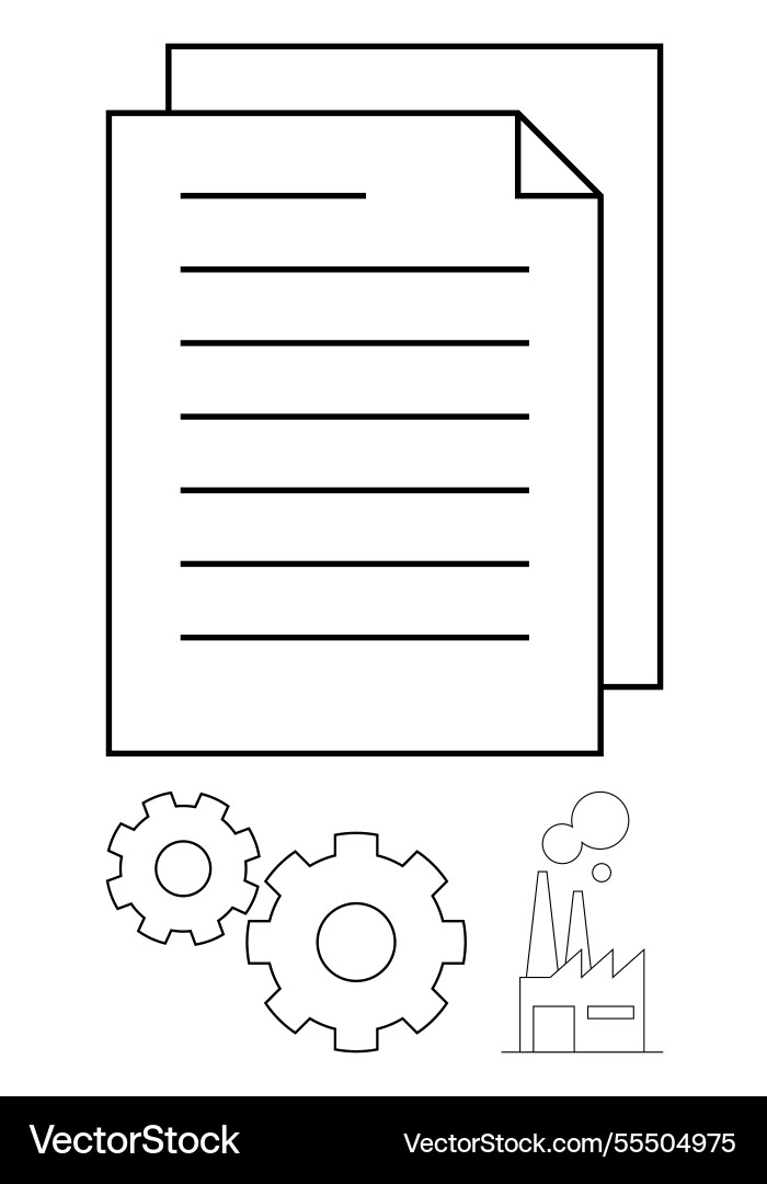 Documents with gears and factory outline Vector Image