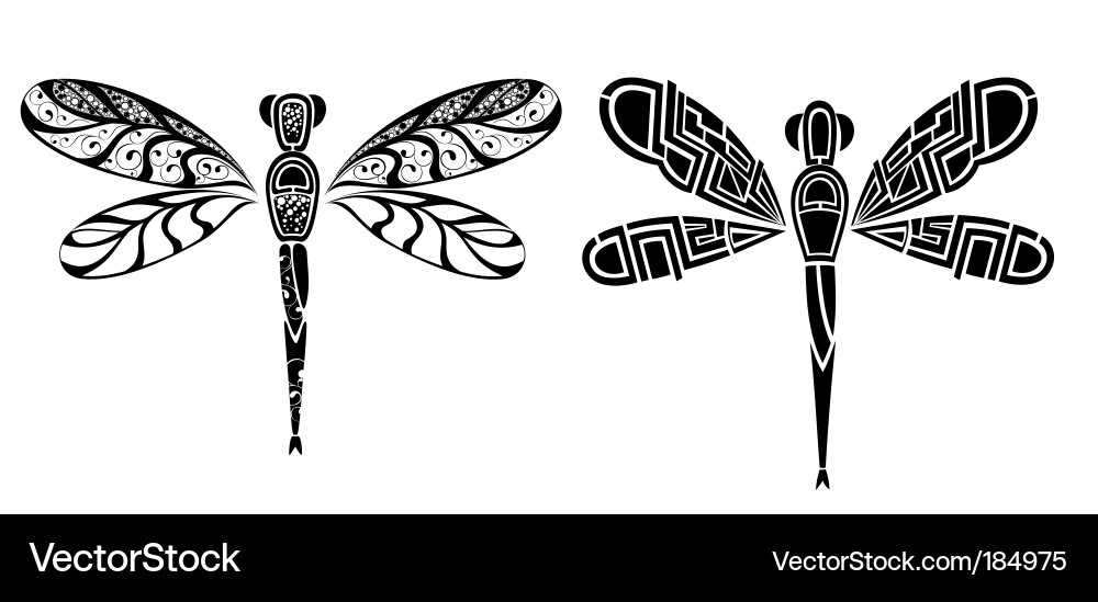 Drachenfliege Silhouette Tattoo Vektorbild