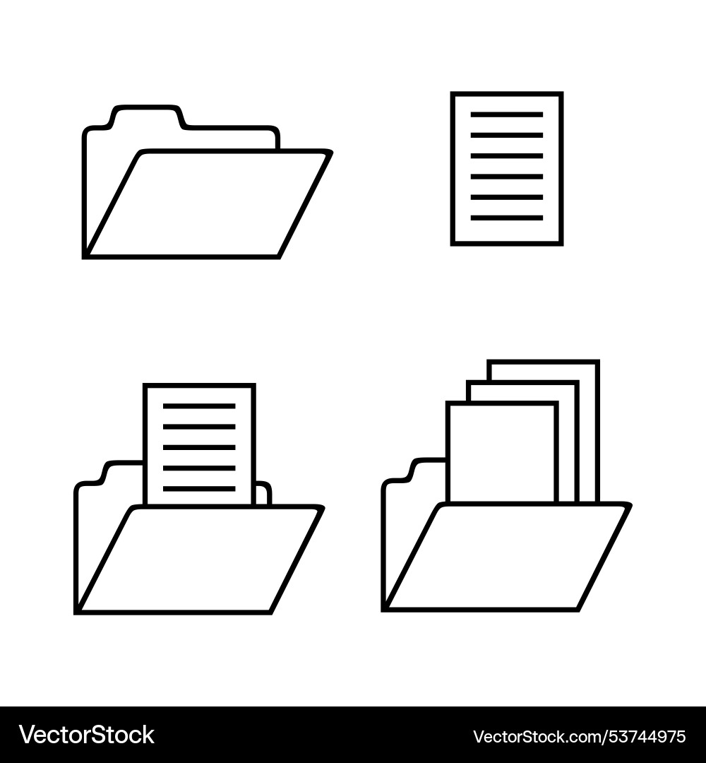 Folder and document icons simple outline style Vector Image