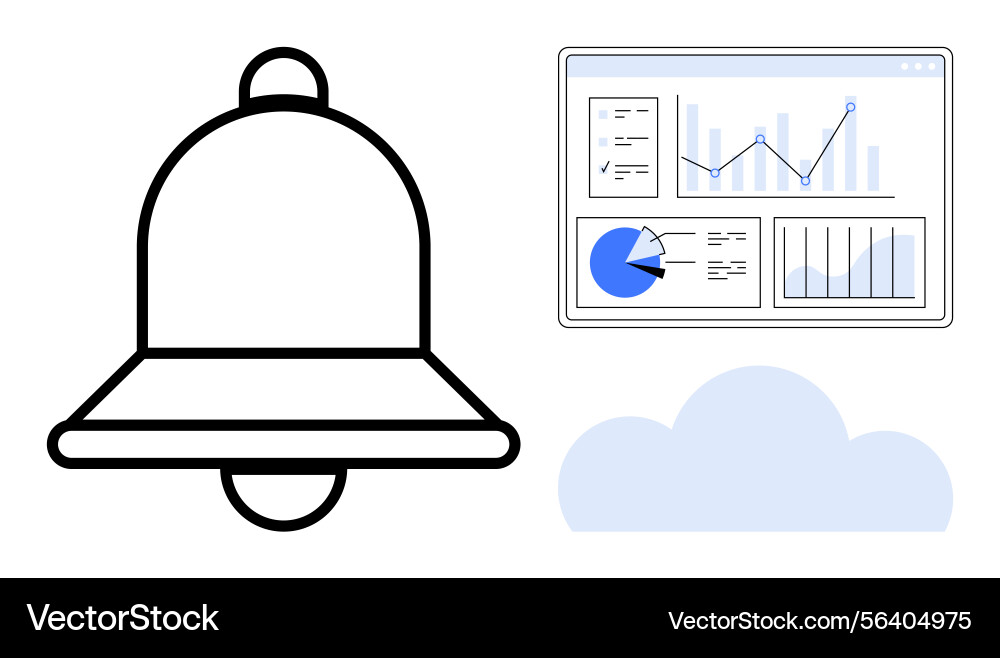 Notification bell with data analytics dashboard Notification bell with data analytics dashboard vector image