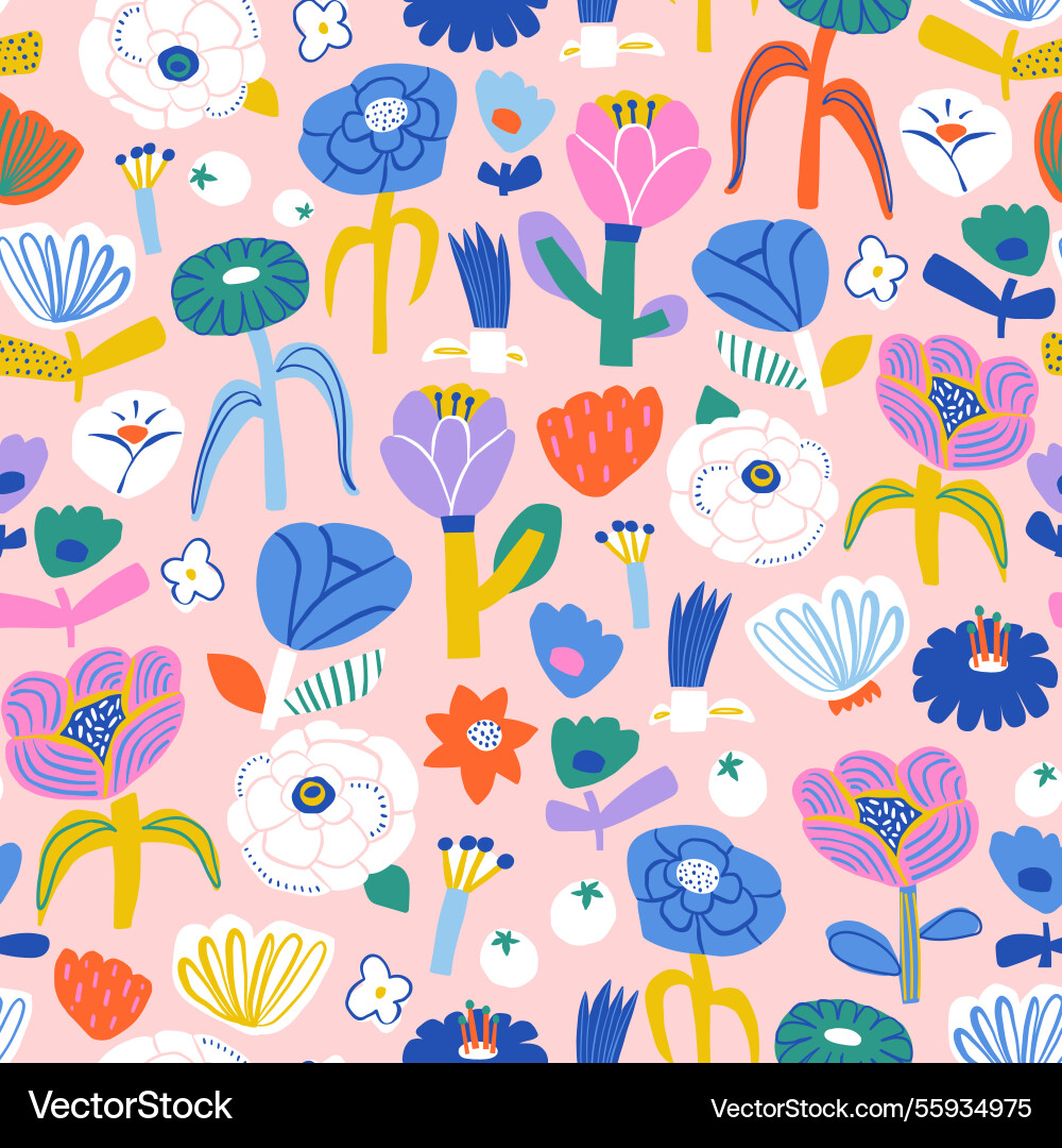 Seamless hand drawn floral pattern botanical vector image