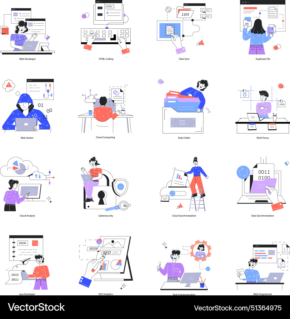 Set of 16 web development linear mini Vector Image