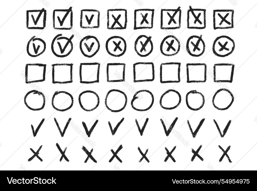 Set of checkboxes tick and check marks pack cross vector image