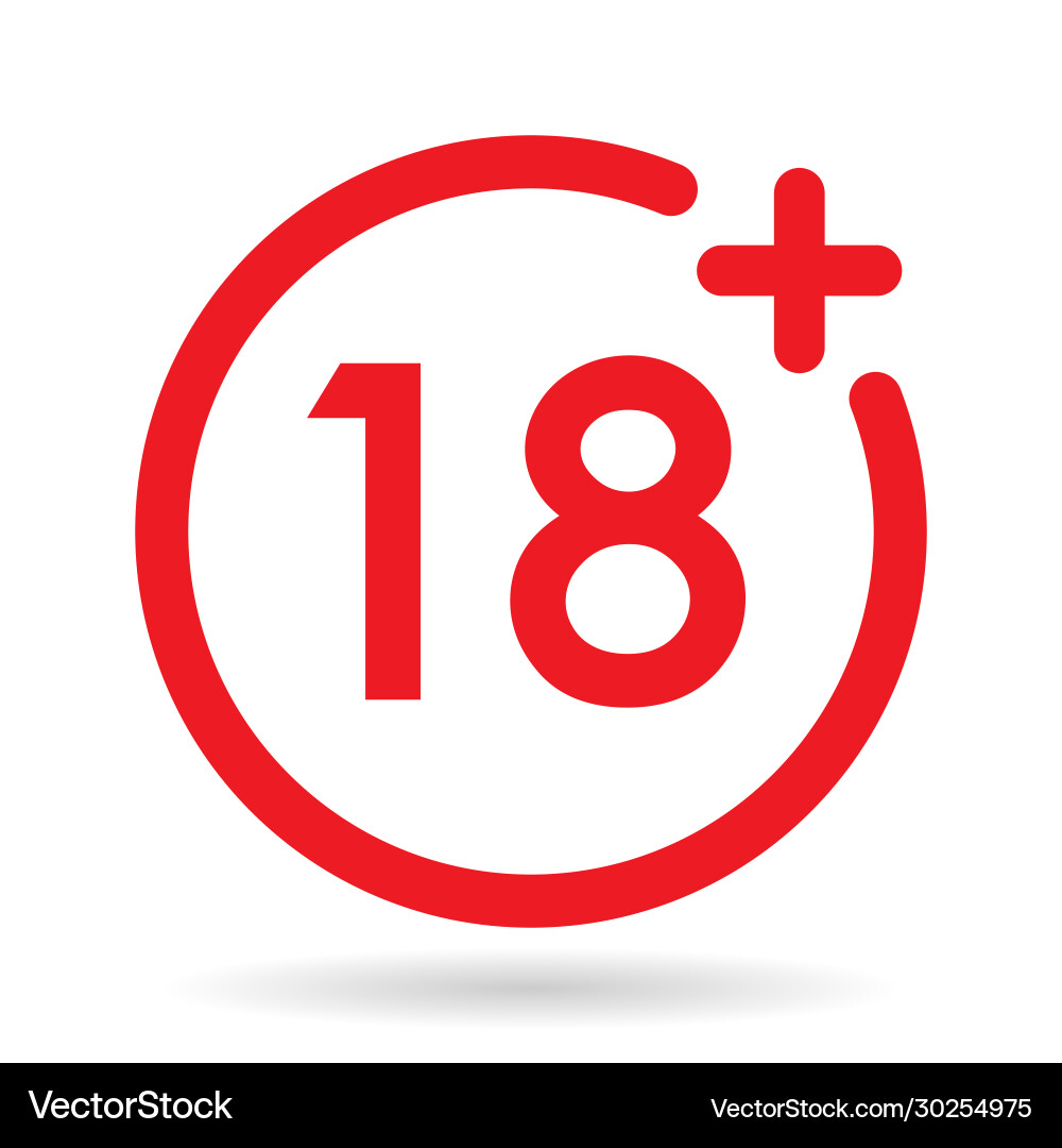 Simple 18 plus red icon concept ui emblem Simple 18 plus red icon concept ui emblem Vector Image
