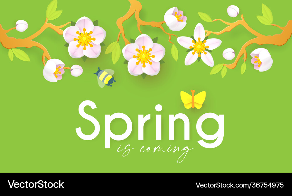 Spring background with soft flowers bees Spring background with soft flowers bees vector image