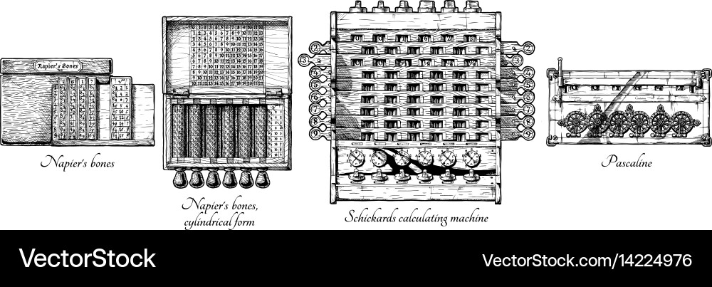 17th Century Calculating Machines vector image