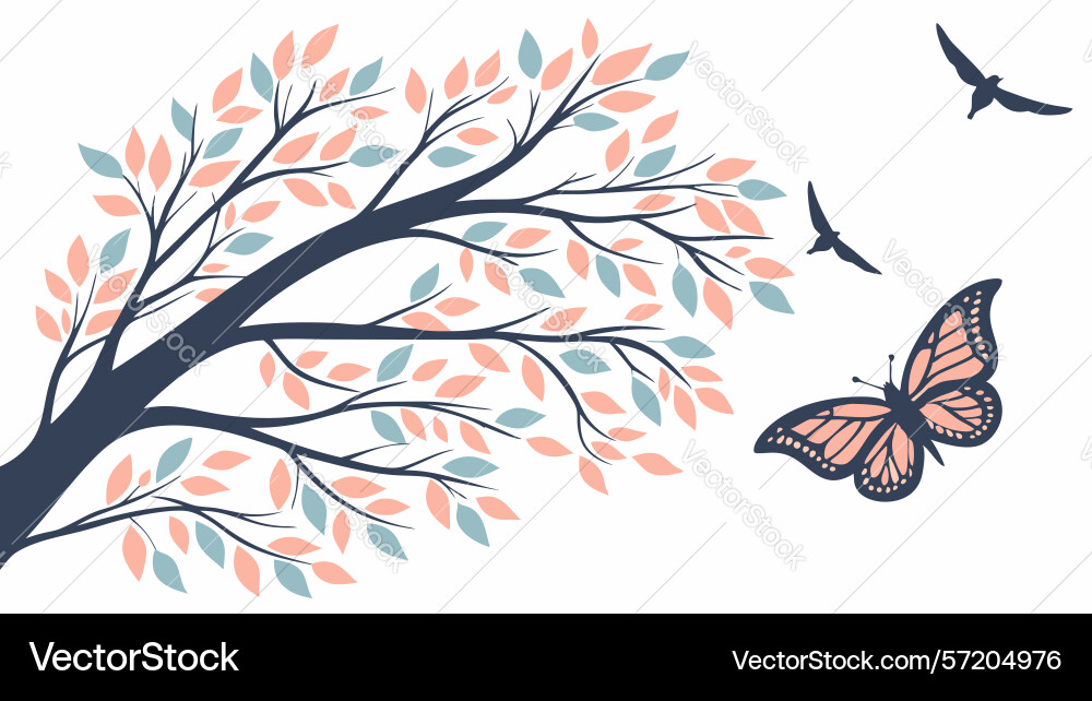 Autumn tree branch with migrating butterflies Vector Image