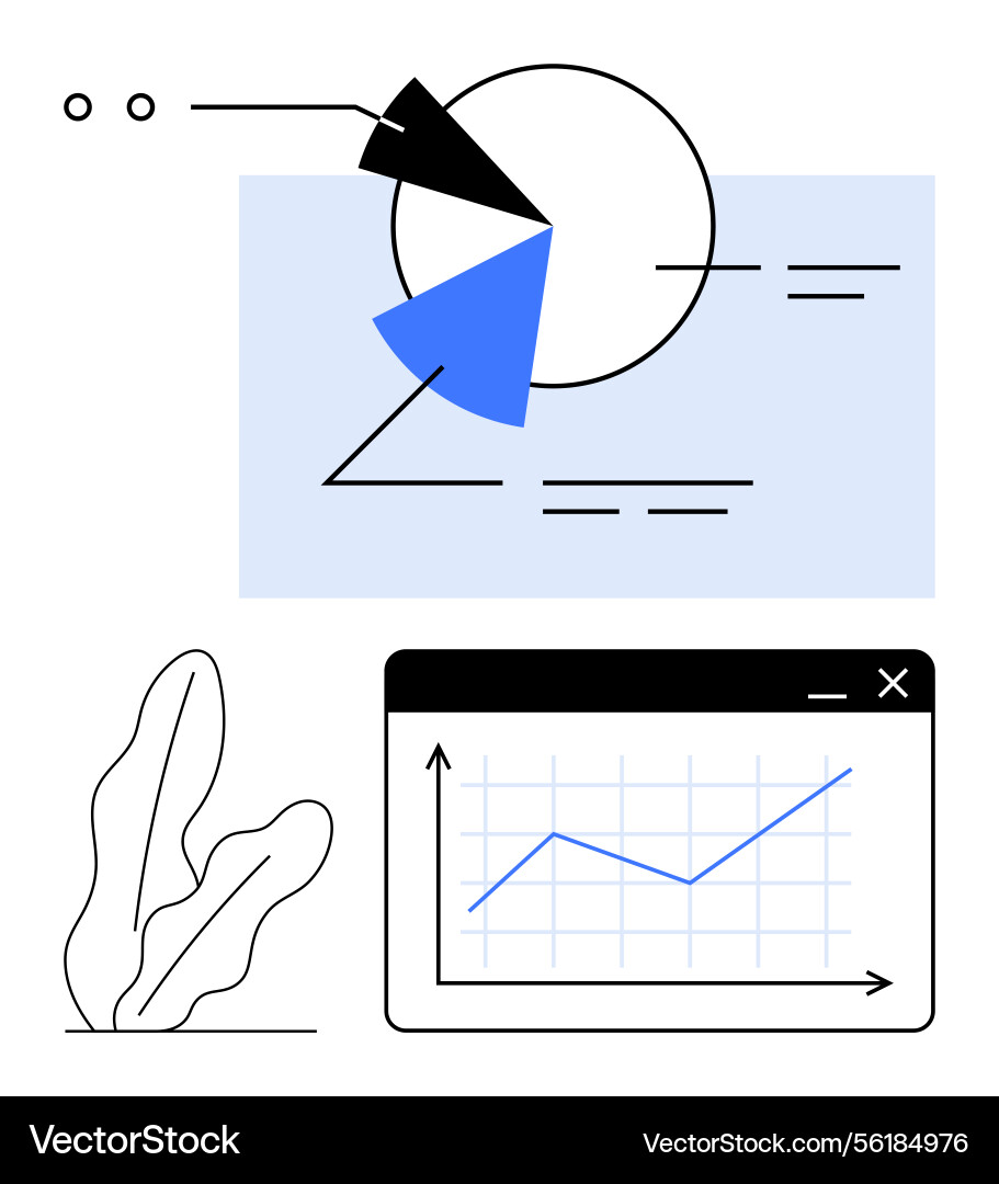 Data analysis with pie chart and line graph Vector Image