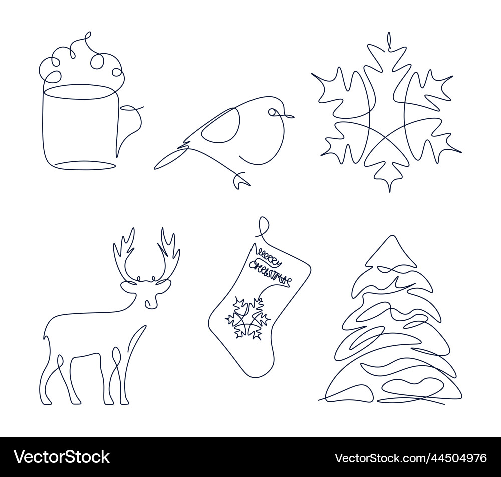 Deer snowflake and bird in one line Deer snowflake and bird in one line vector image