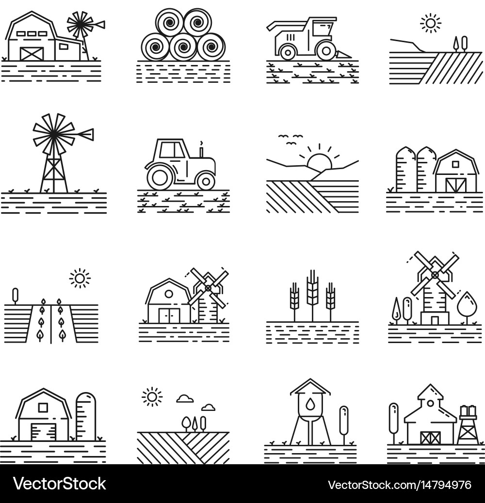 Farming icons in a thin linear style Royalty Free Vector