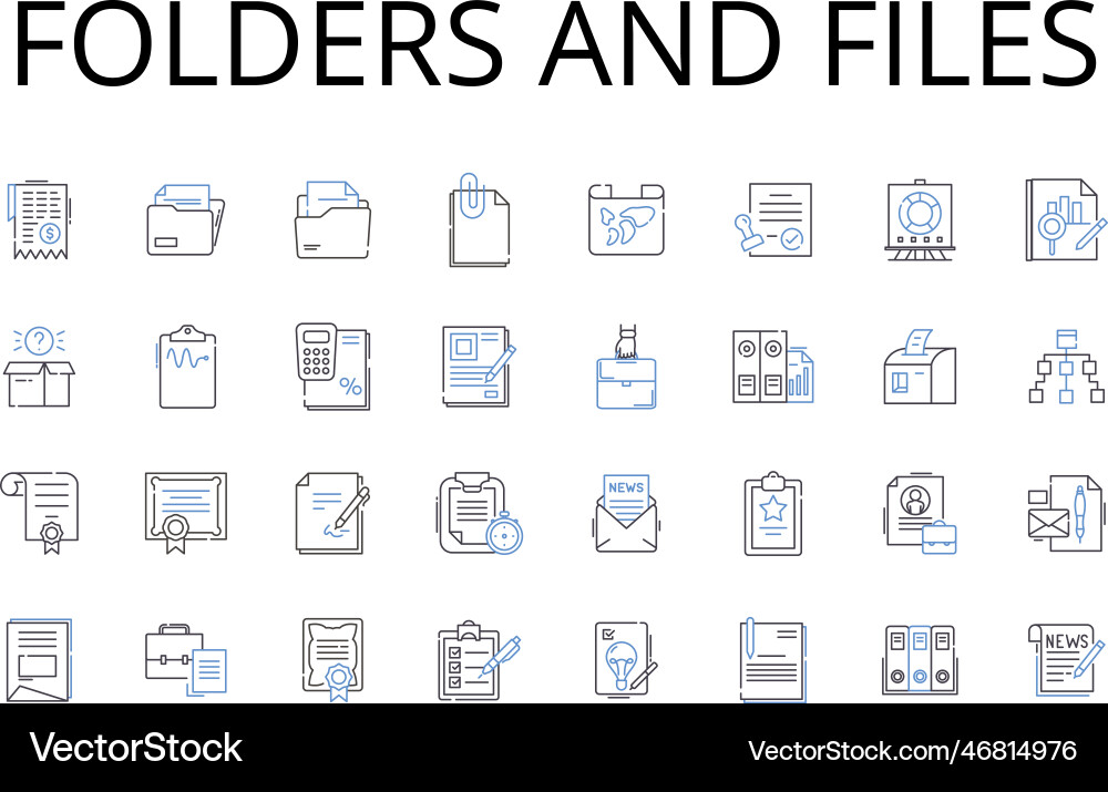 Folders and files line icons collection vector image