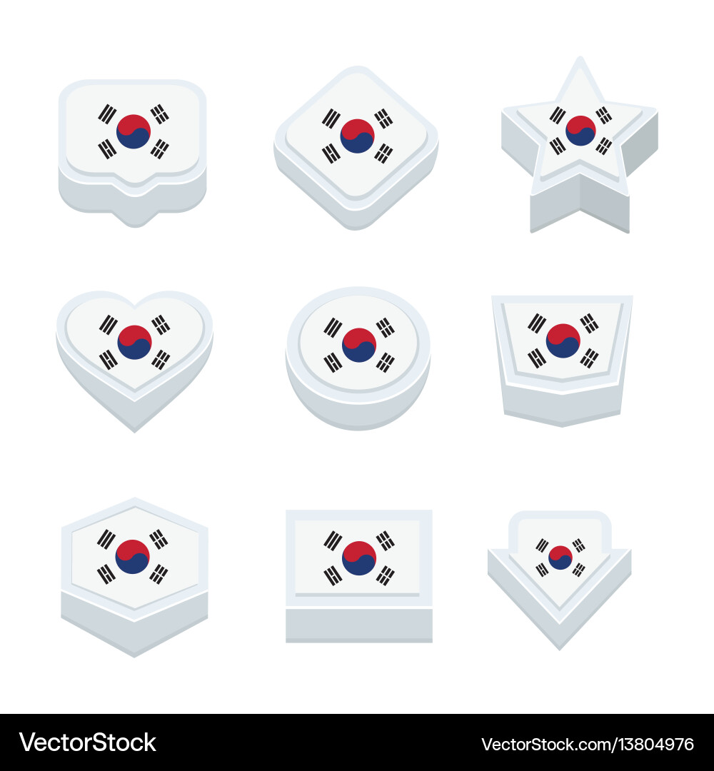 Korea south flags icons and button set nine styles Vector Image