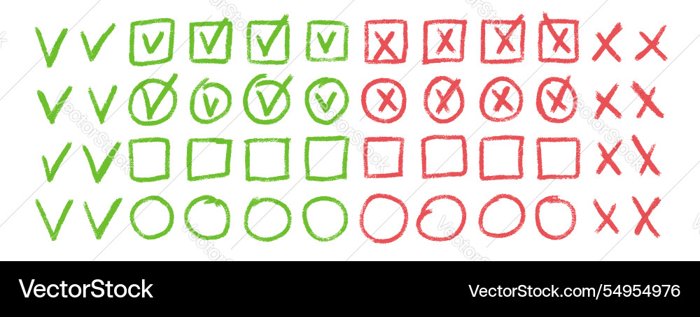 Set of checkboxes tick and check marks pack cross Set of checkboxes tick and check marks pack cross vector image