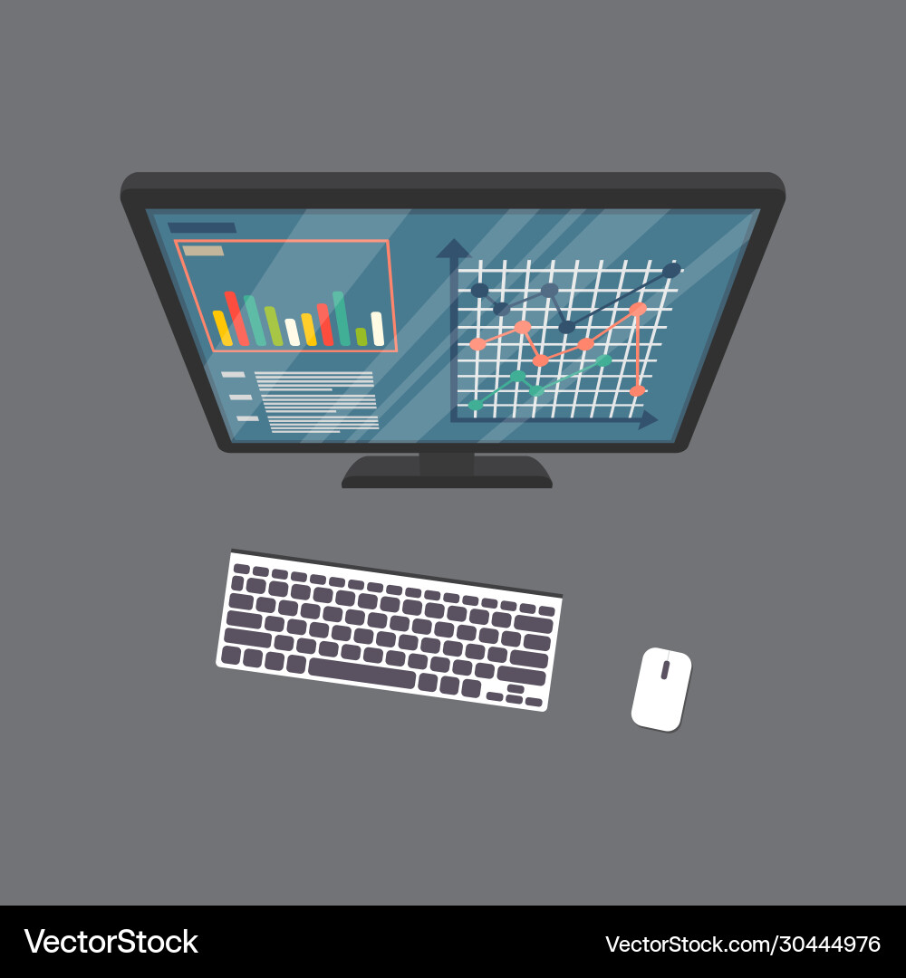 Top view monitor keyboard and mouse vector image