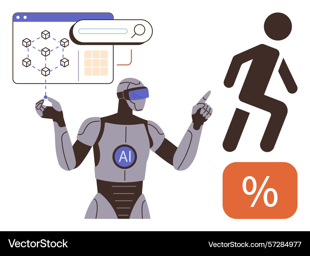 Artificial intelligence robot analyzing data and Artificial intelligence robot analyzing data and vector image