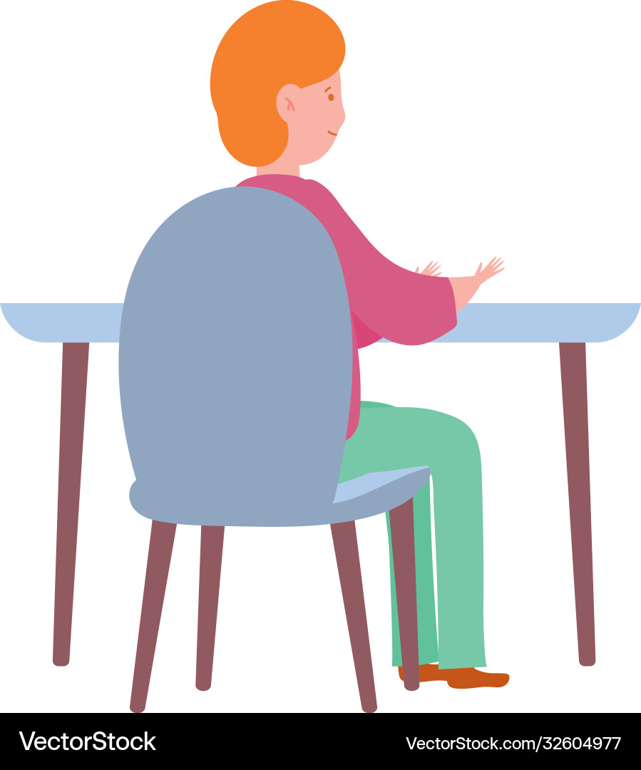 Back view man sitting on table isolated design Vector Image