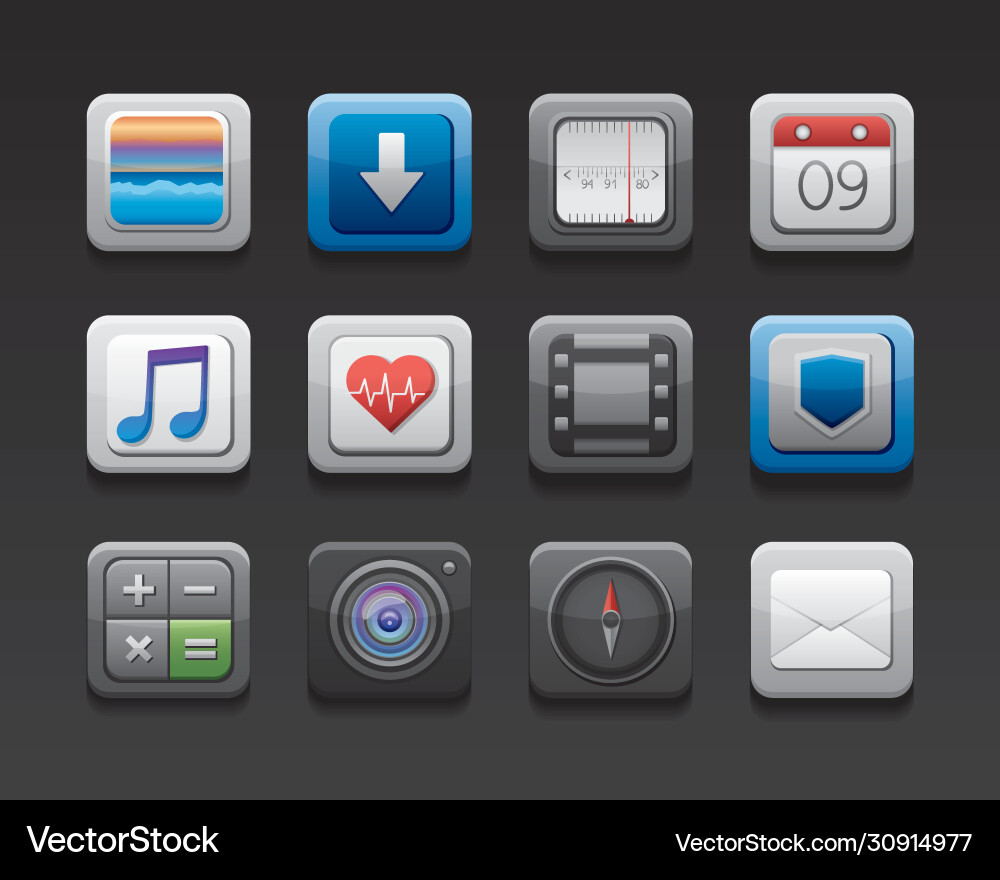 Bundle apps buttons menu panel vector image