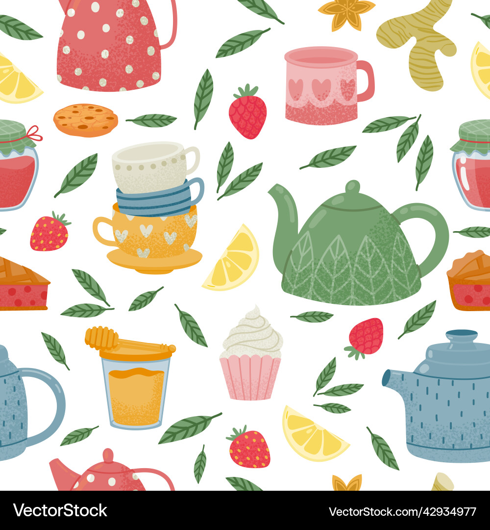 Decorative tea time seamless pattern with teapot Decorative tea time seamless pattern with teapot vector image