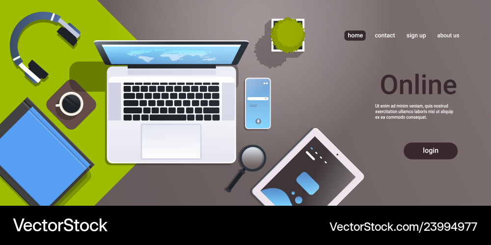 Mobile computer app online top angle view Mobile computer app online top angle view vector image