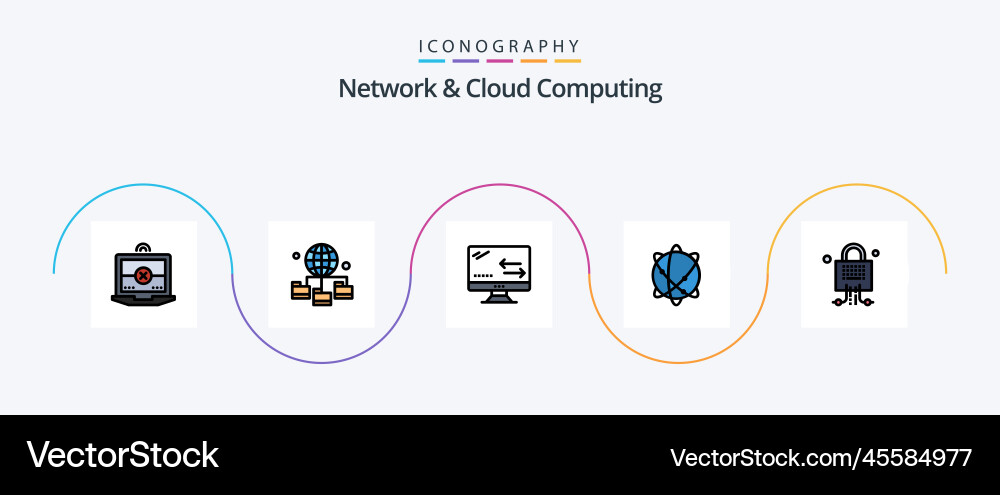 Network and cloud computing line filled flat 5 Vector Image