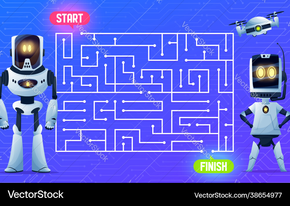 Robots on Motherboard Maze Game vector image