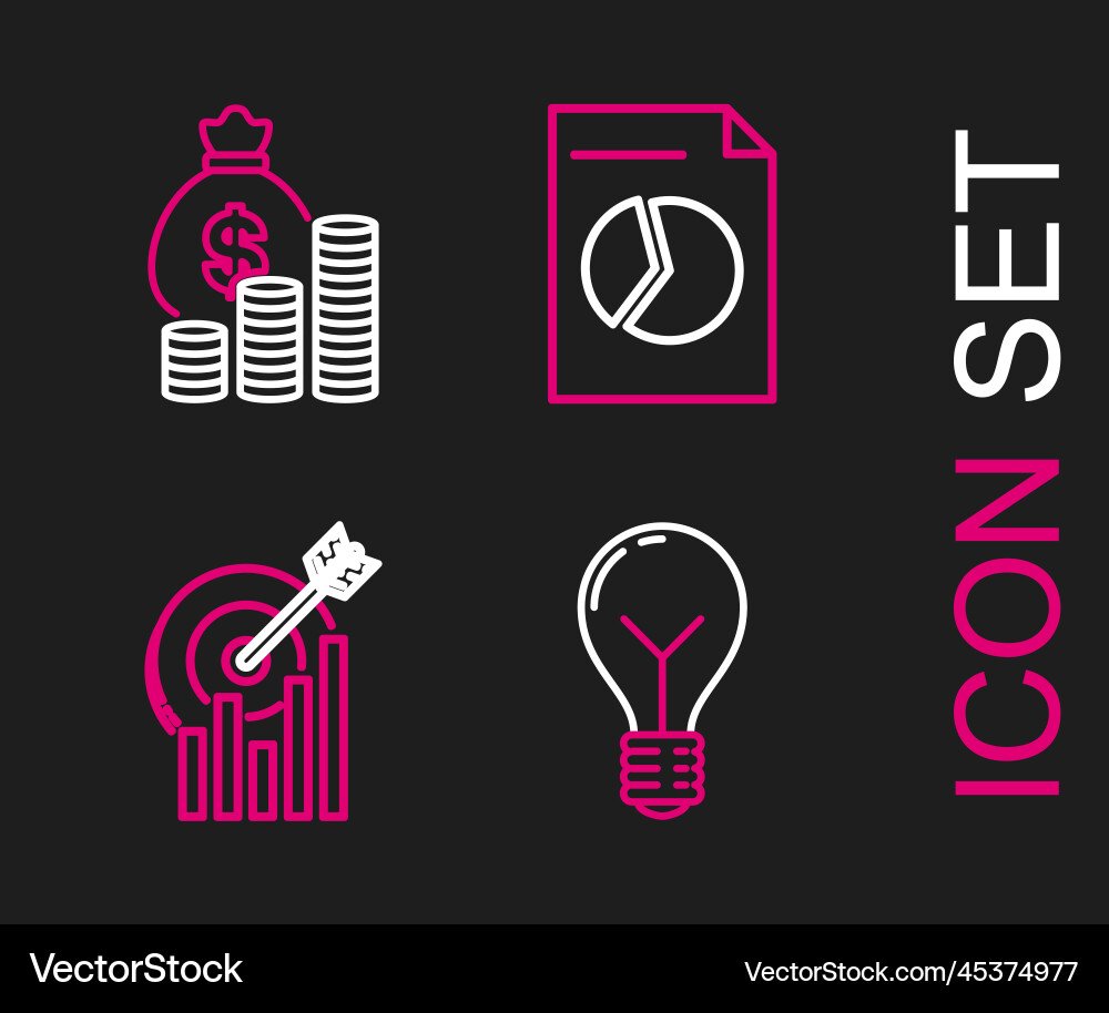 Set line light bulb with concept of idea target Set line light bulb with concept of idea target vector image