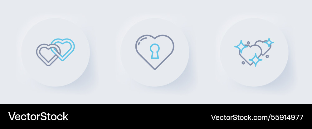 Set line two linked hearts with keyhole and icon Set line two linked hearts with keyhole and icon vector image