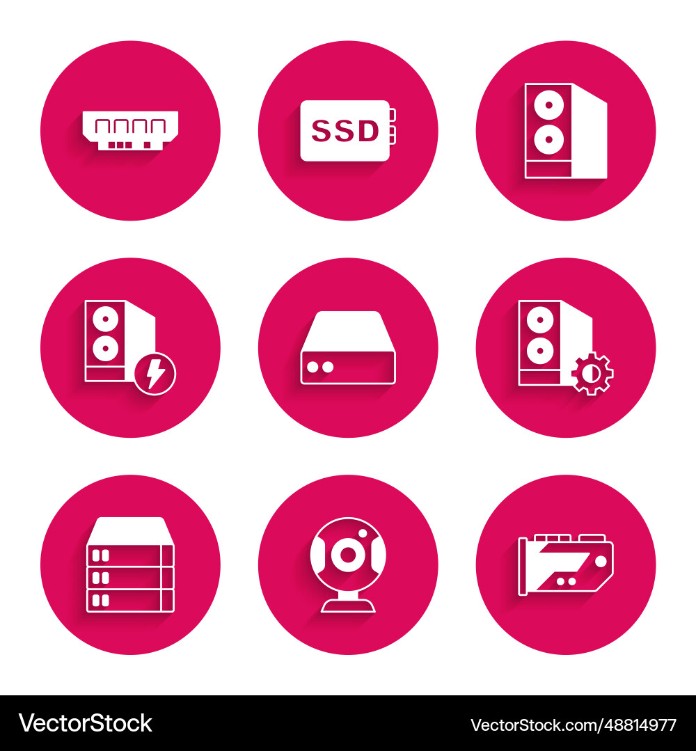 Set server data web hosting camera video graphic Set server data web hosting camera video graphic vector image