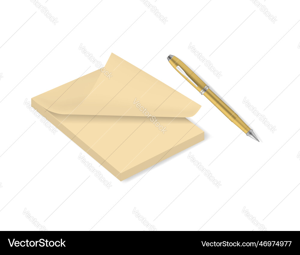 Yellow notepad with page curl and ballpoint pen Yellow notepad with page curl and ballpoint pen Vector Image
