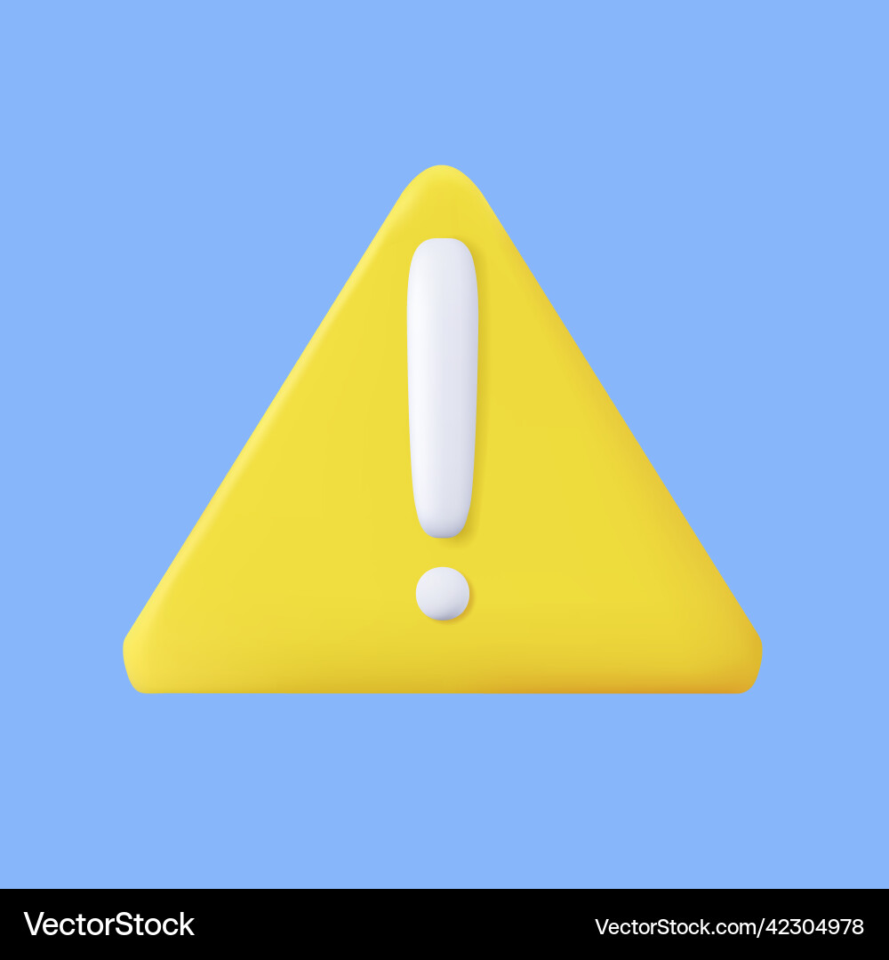 3d yellow triangle button with exclamation point vector image