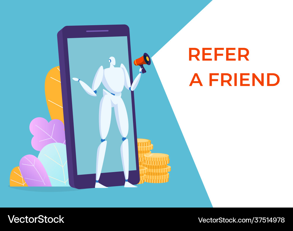 Automatic referral business program concept robot vector image