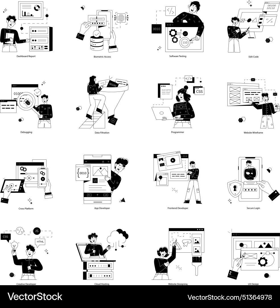 Collection of web programming glyph mini Collection of web programming glyph mini vector image
