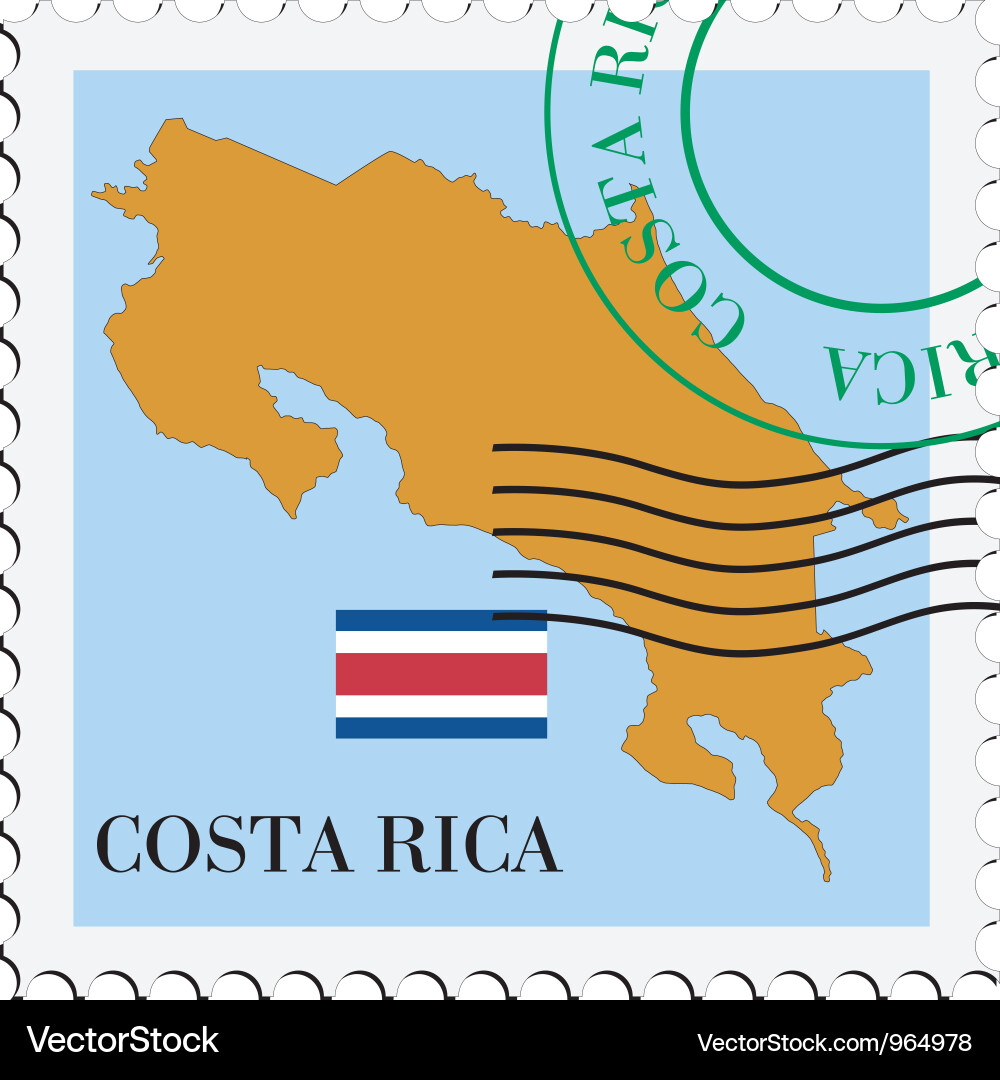 Costa Rica Stamp with Map and Flag Vector Image
