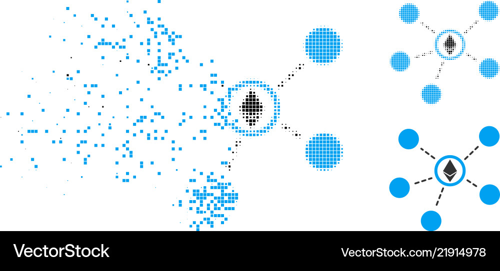Dissolved pixel halftone ethereum network links Dissolved pixel halftone ethereum network links vector image