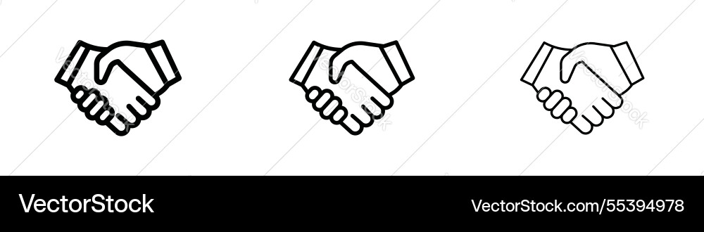 Handshake icons in three different stroke lines Handshake icons in three different stroke lines vector image
