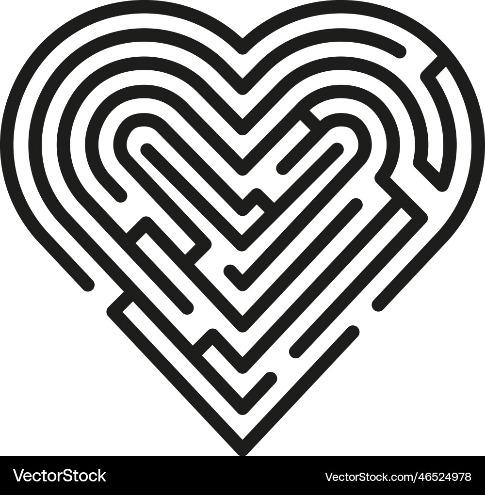 Heart shaped labyrinth black line maze Heart shaped labyrinth black line maze vector image