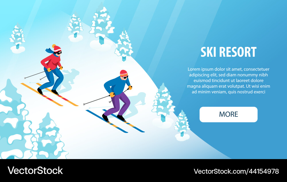 Isometric ski resort banner vector image