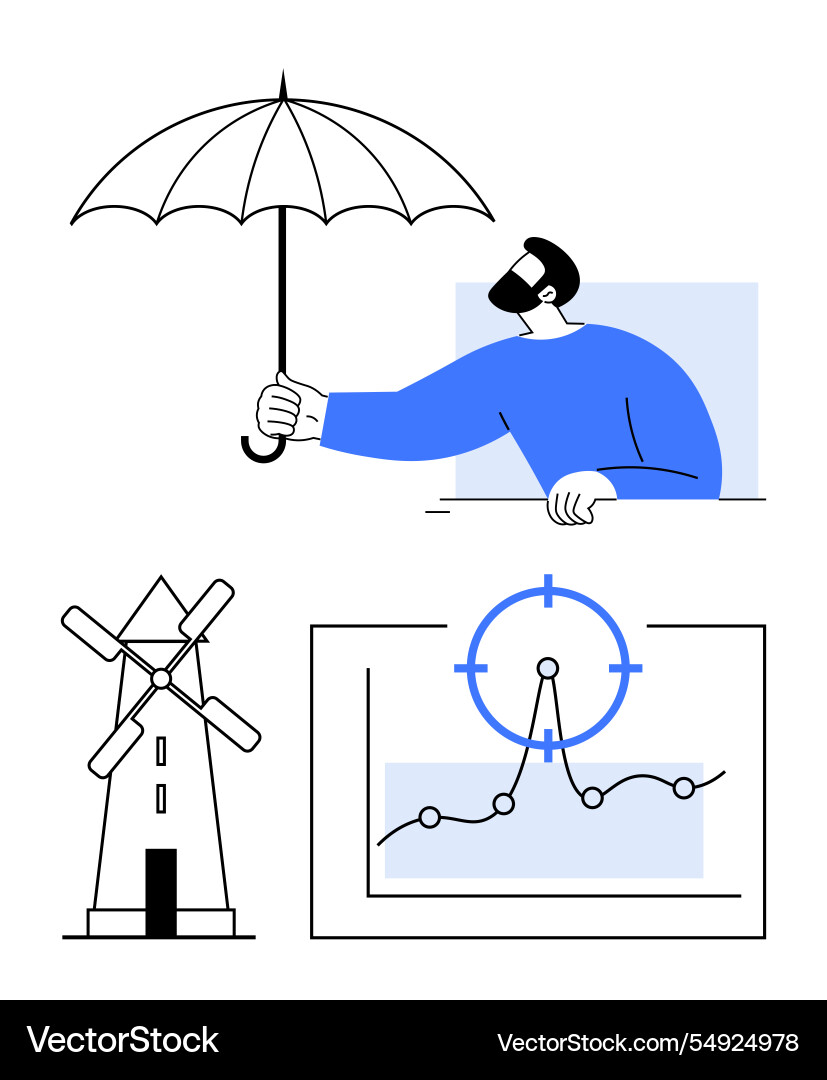 Man holding umbrella windmill and data graph Man holding umbrella windmill and data graph Vector Image