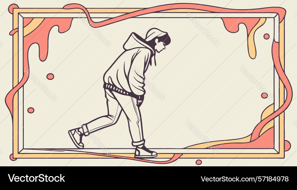 Runner in motion with artistic frame and dynamic vector image