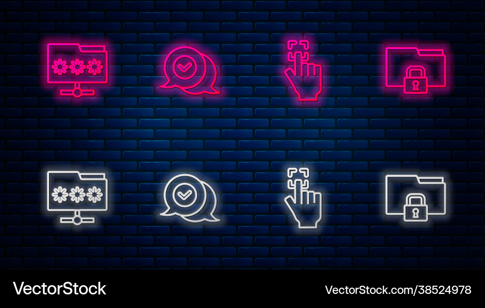 Set line check mark in speech bubble fingerprint Set line check mark in speech bubble fingerprint vector image