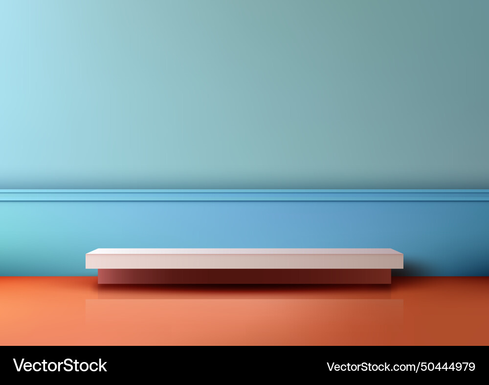 3d simple white shelf on a red floor in front 3d simple white shelf on a red floor in front vector image