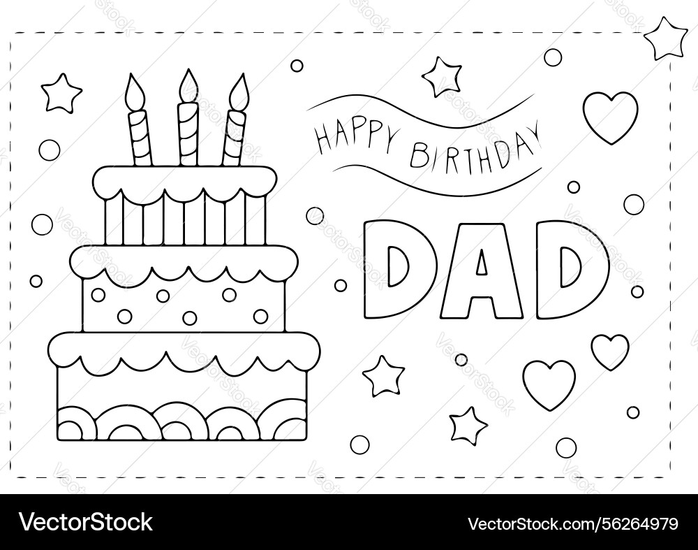 Birthday cake for dad colouring page a4 size Vector Image
