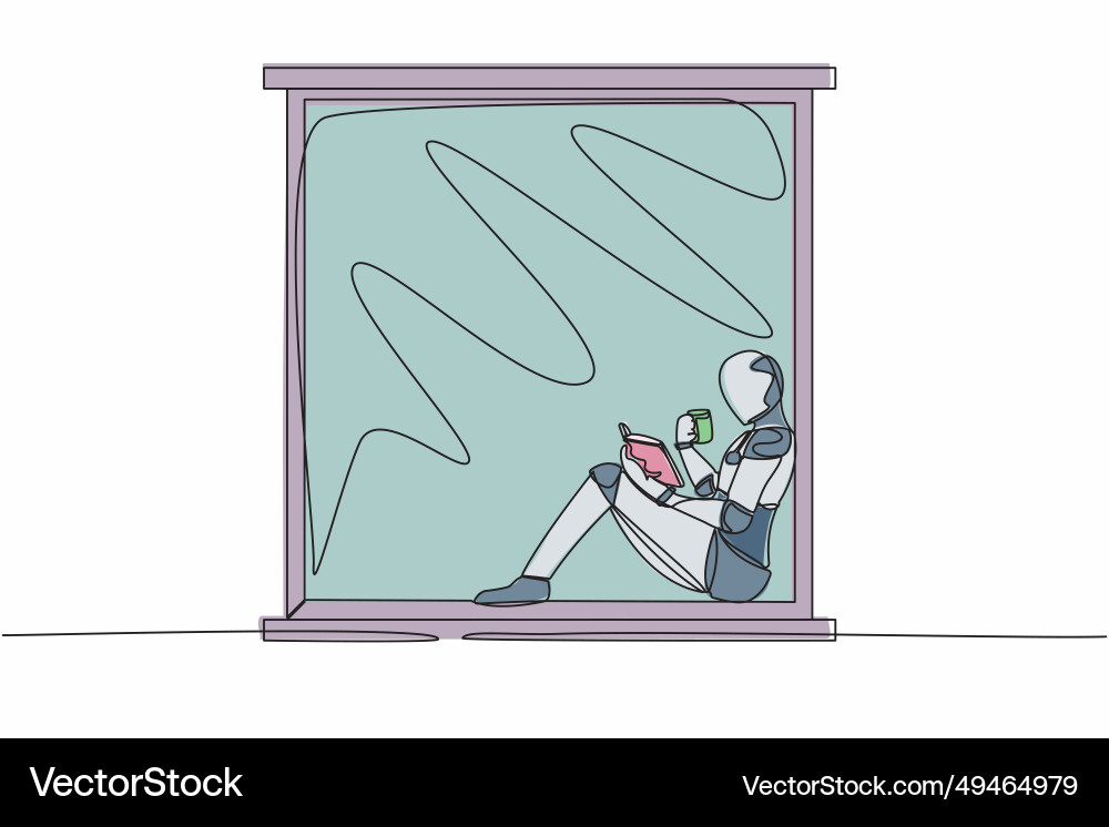 Continuous one line drawing robot on windowsill Continuous one line drawing robot on windowsill vector image