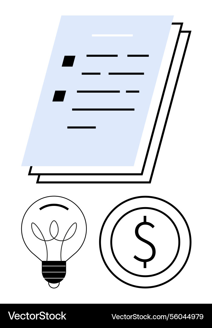 Document stack with light bulb and dollar coin Document stack with light bulb and dollar coin vector image