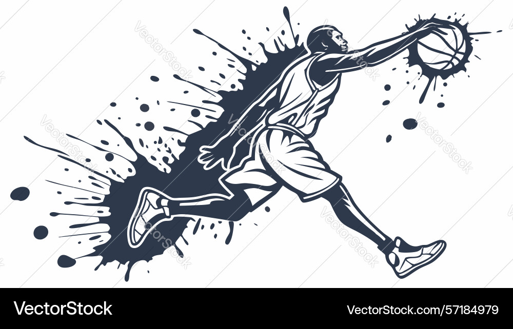 Dynamic basketball player with abstract ink vector image