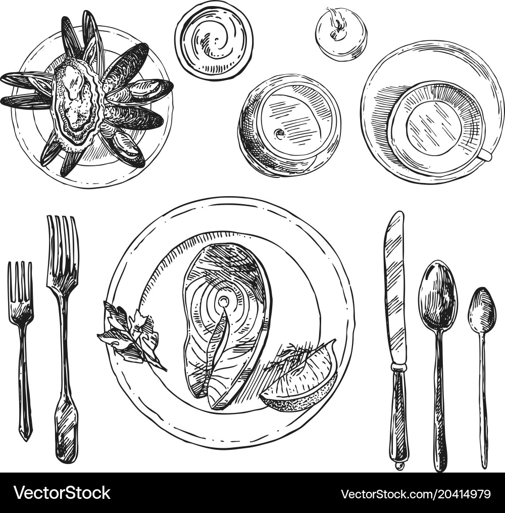 Elegant Table Setting Sketch vector image