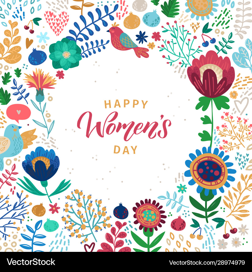 Floral Womans Day Calligraphy Vector Image